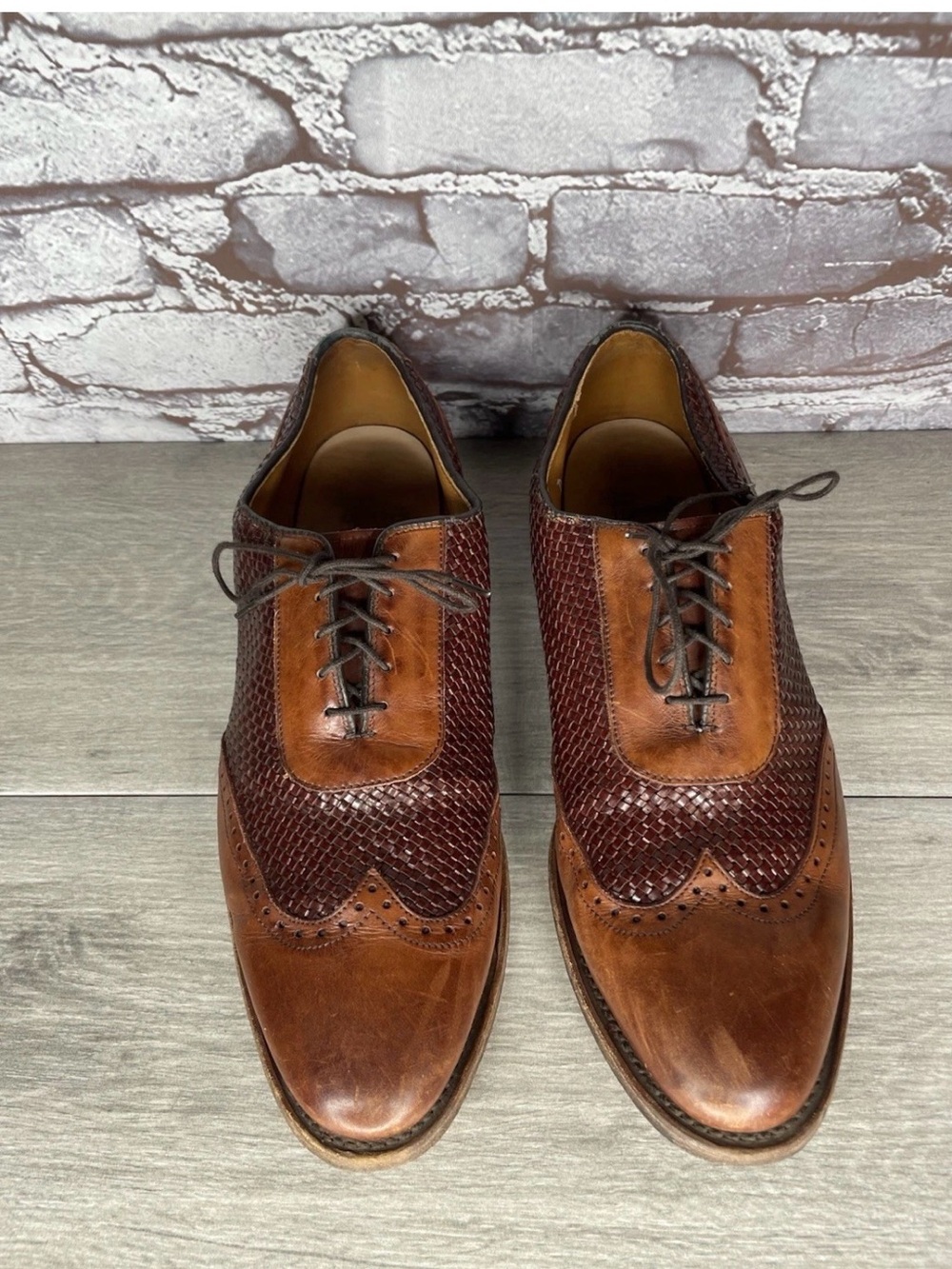 Allen Edmonds Hampstead Brown Leather Woven Oxfords Dress Shoes Men Sz 10.5D US